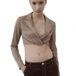 Zara Tan Plaid Wrap Crop Top